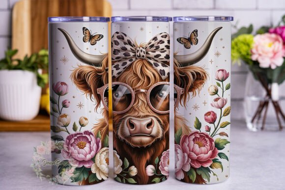 Cute Highland Cow Pink Glitter Tumbler