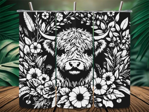 Floral Highland Cow Head Tumbler