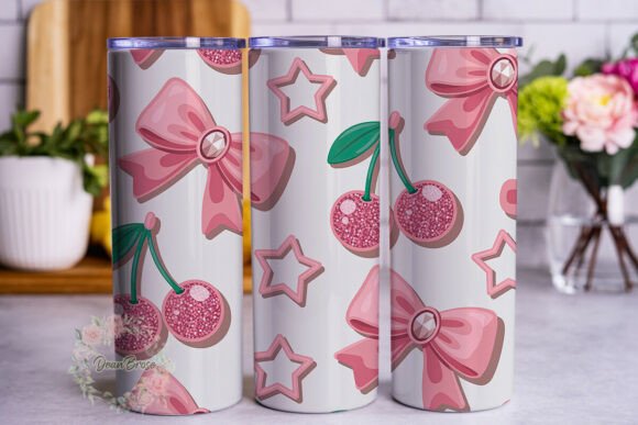 Pink Bow Cherry Glitter 20oz Tumbler Design Review